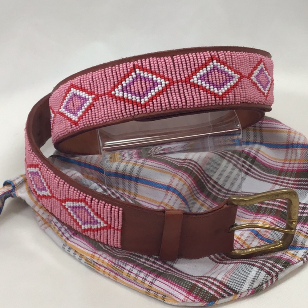 Handmade Leather beaded belt with dust bag